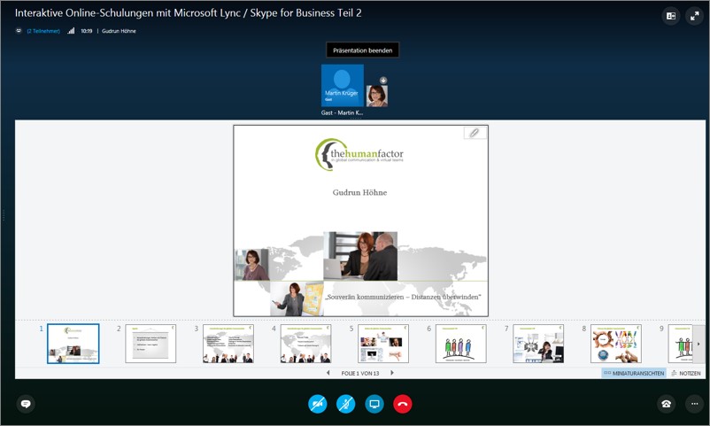 Skype for Business Präsentationen mit Folienvorschau
